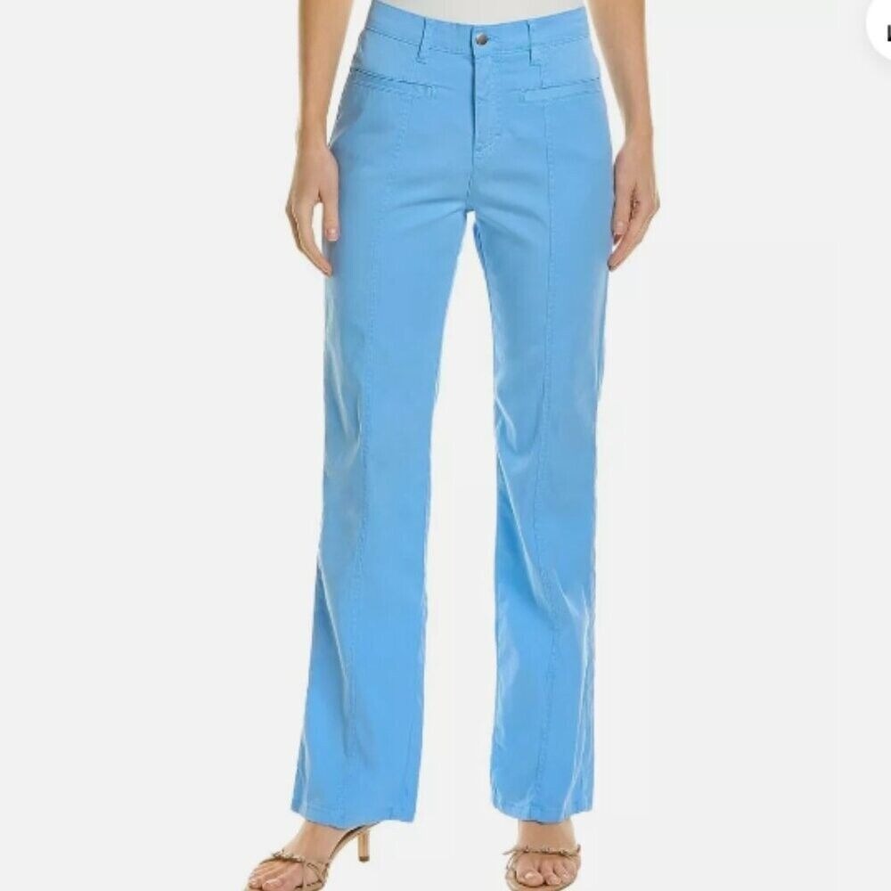 J Mclaughlin Womens Emmie Jean 4 Blue Straight Cotton Tencel Pants Front Seam‎